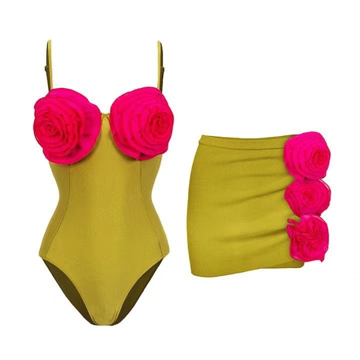 French Solid One-Piece Swimsuit