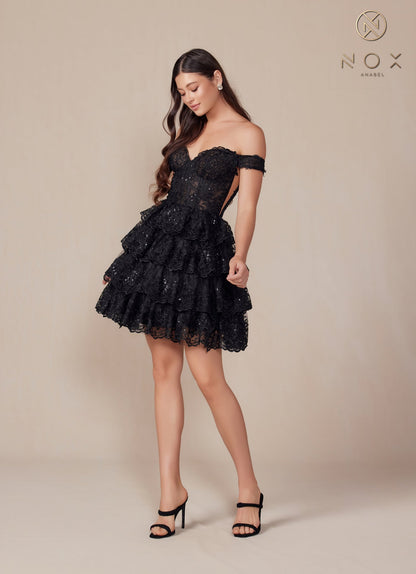 Nox Anabel R877 A Line Sequin Short Cocktail Dress