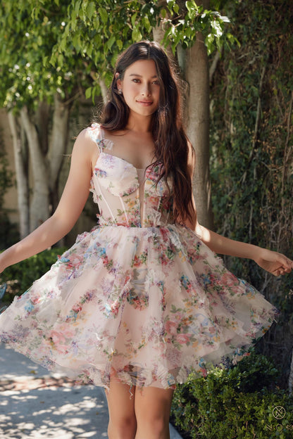 Nox Anabel S849 Short Floral Print Homecoming A Line Cocktail Dress