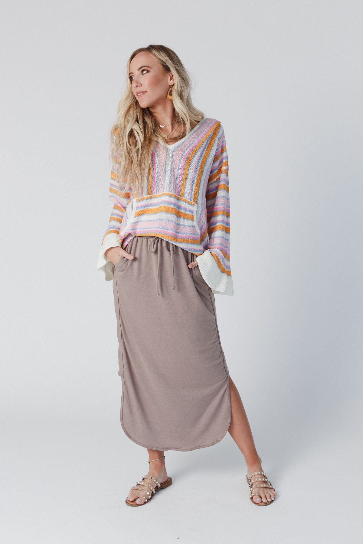 The Nest So Comfy Drawstring Maxi Skirt - Dark Taupe