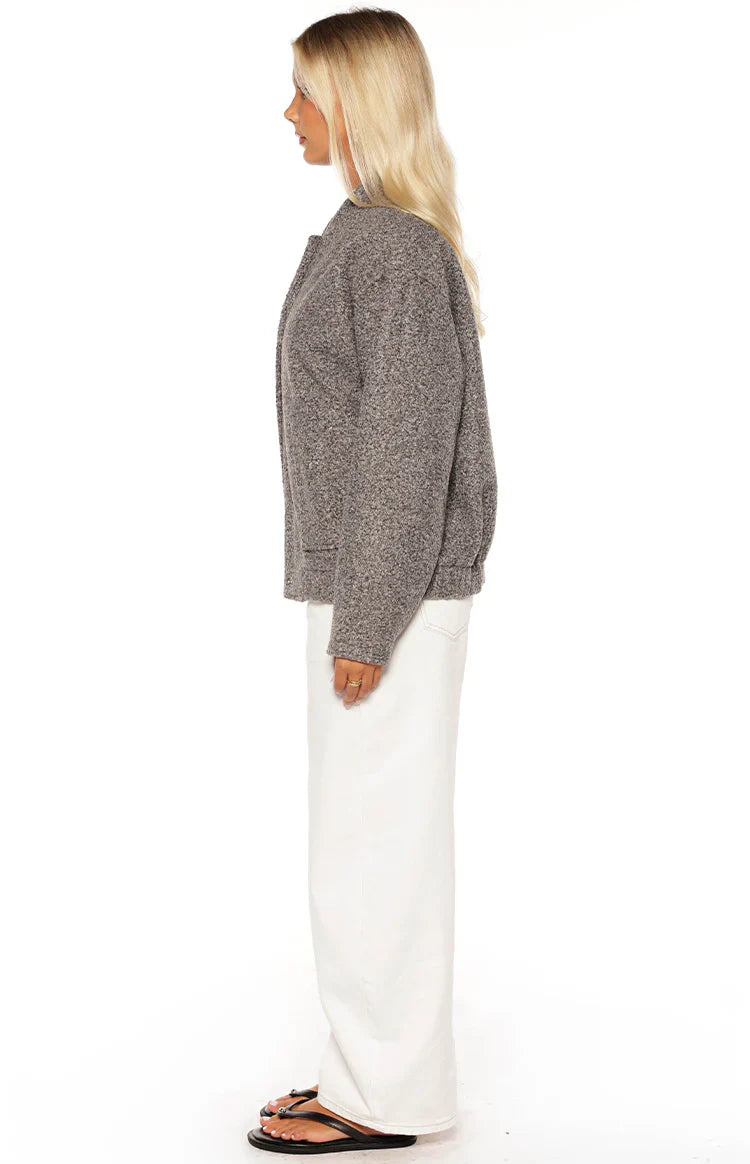 Warren Grey Boucle Button Up Bomber Jacket