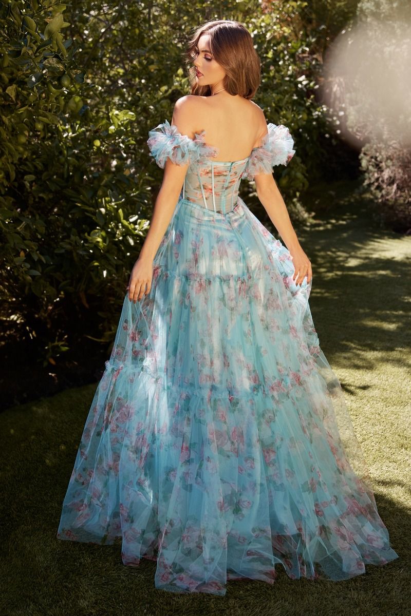 Andrea & Leo A1285 Floral Print Long Formal Prom Pleated Dress