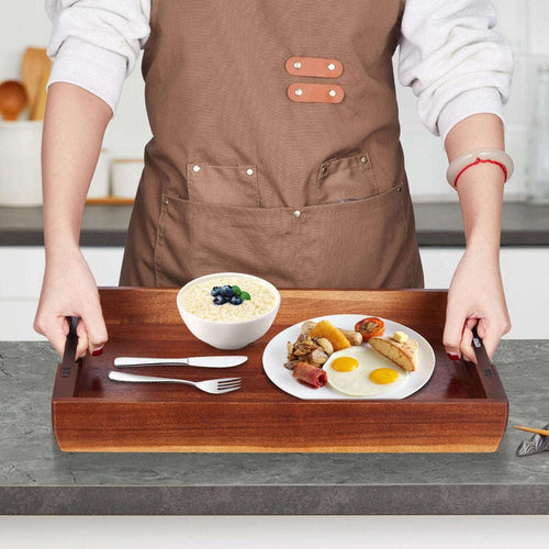 Acacia Serving Tray with handles, durable wooden serving tray for food and laptop use