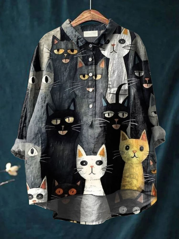 Amélia | Casual Cat Print Shirt for Women