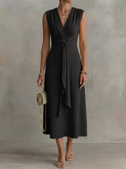 Augustine · Midi dress with thin straps and belted waist