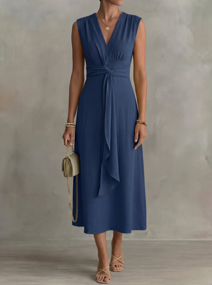 Augustine · Midi dress with thin straps and belted waist
