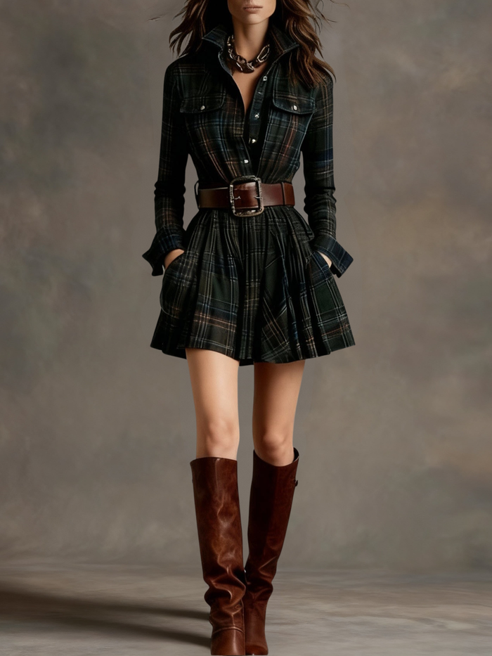 Bárbara · Short Checkered Shirt Dress