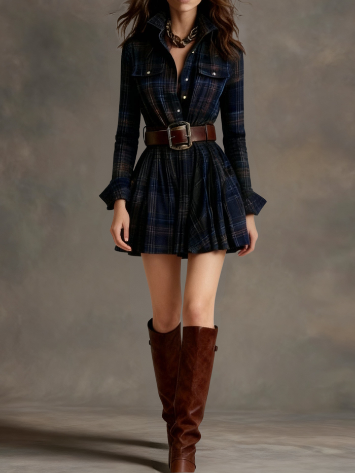Bárbara · Short Checkered Shirt Dress