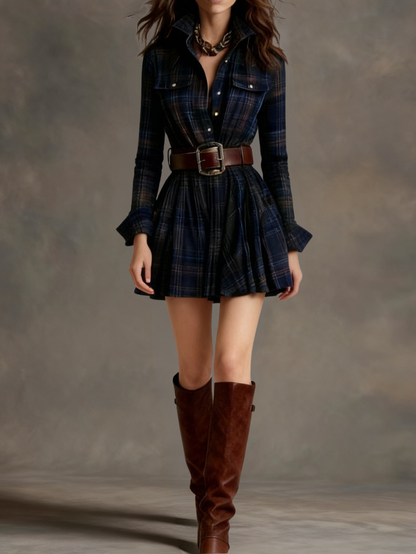 Bárbara · Short Checkered Shirt Dress