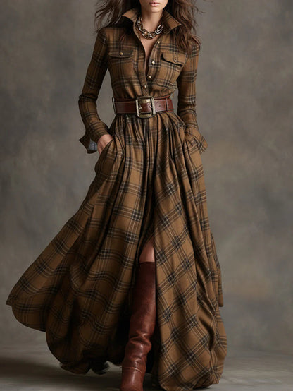 Beatriz · Long Plaid Dress with Belt