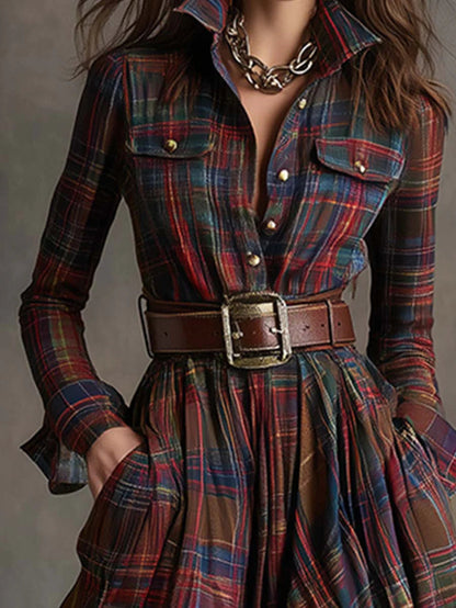 Beatriz · Long Plaid Dress with Belt