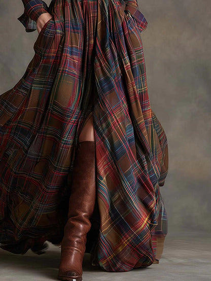 Beatriz · Long Plaid Dress with Belt