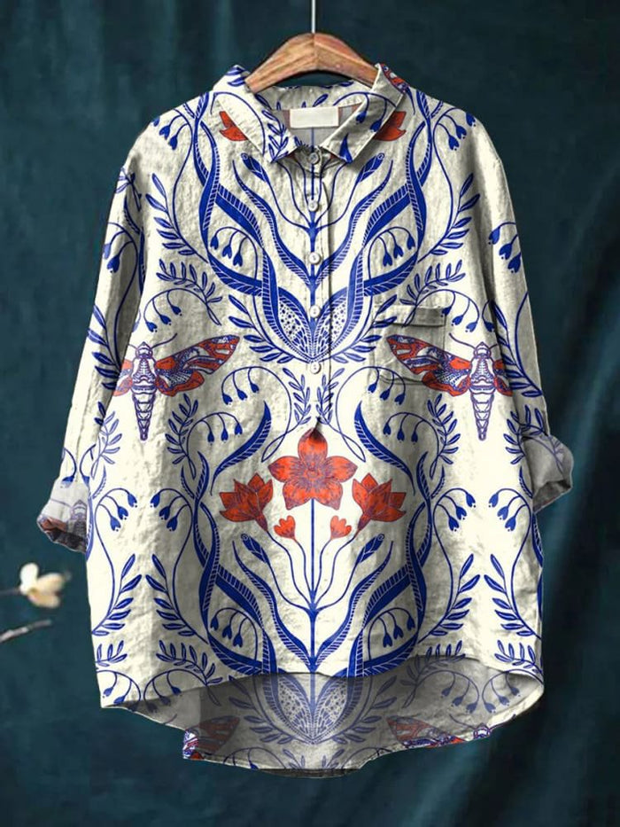 Claire | Casual Blue Porcelain Shirt for Women