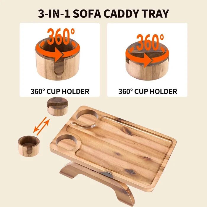 Clip Sofa Armrest Tray with 360° Rotating Phone Holder