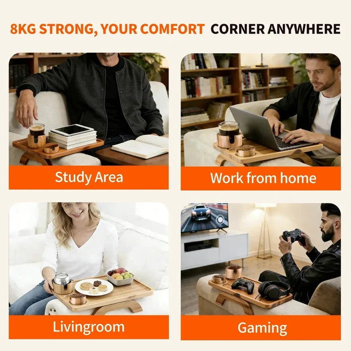 Clip Sofa Armrest Tray with 360° Rotating Phone Holder