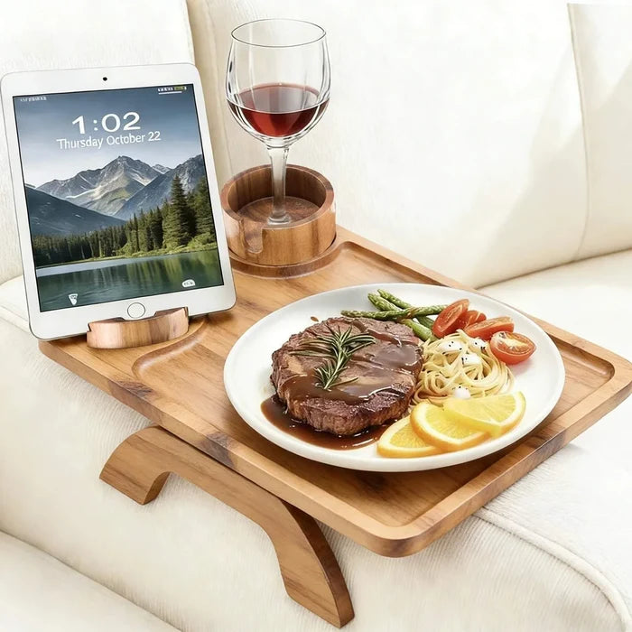 Clip Sofa Armrest Tray with 360° Rotating Phone Holder