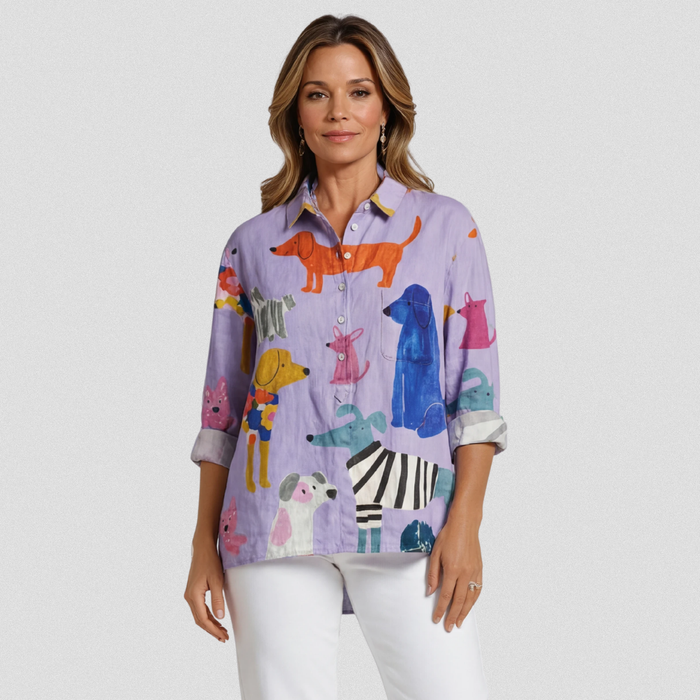 Coralie | Casual Art T-Shirt for Women with Dog