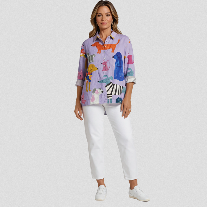 Coralie | Casual Art T-Shirt for Women with Dog
