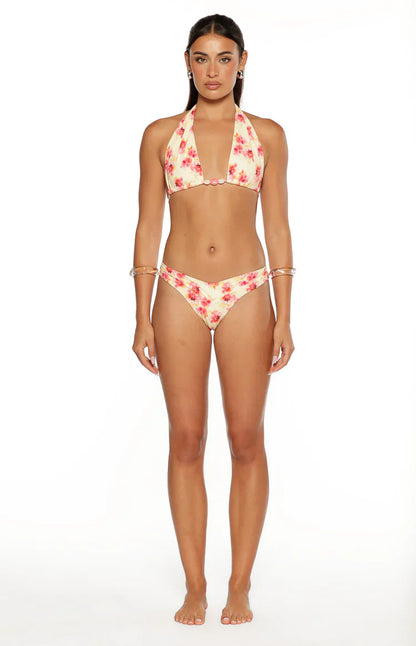 Coraya Yellow and Pink Floral Print Wrap Bikini Bottoms