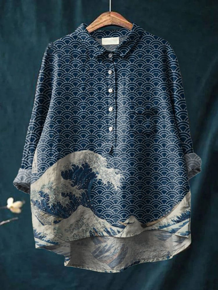 Delphine | Casual Deep Sea Wave Print Shirt for Women