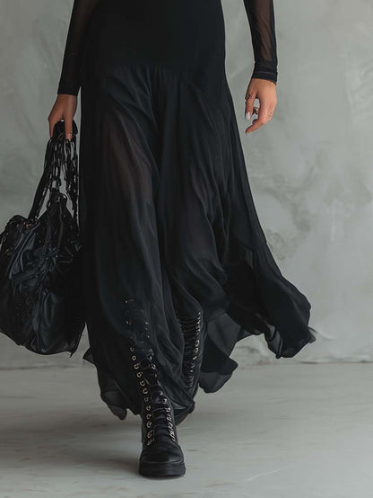 Elena · Black Maxi Dress with Sheer Sleeves