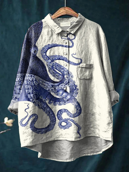 Elissa | Casual T-Shirt with Deep Sea Octopus Tentacle Art for Women