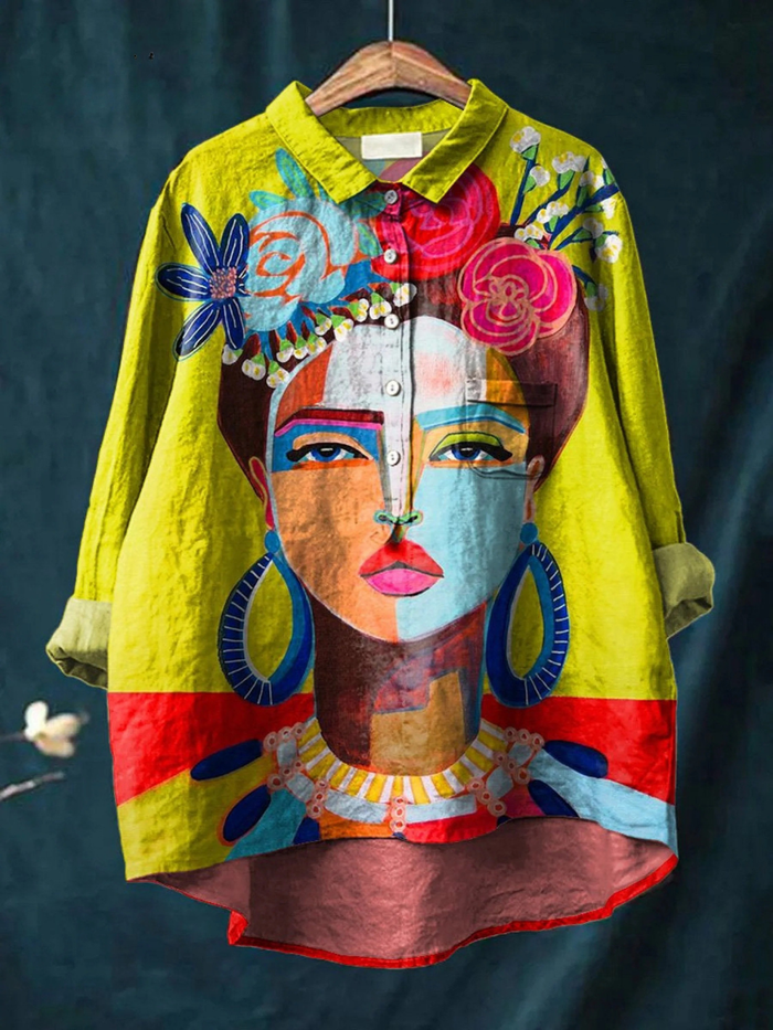 Eugen | Casual Women's T-Shirt with Freda Portrait Art Printed in Oil Paint