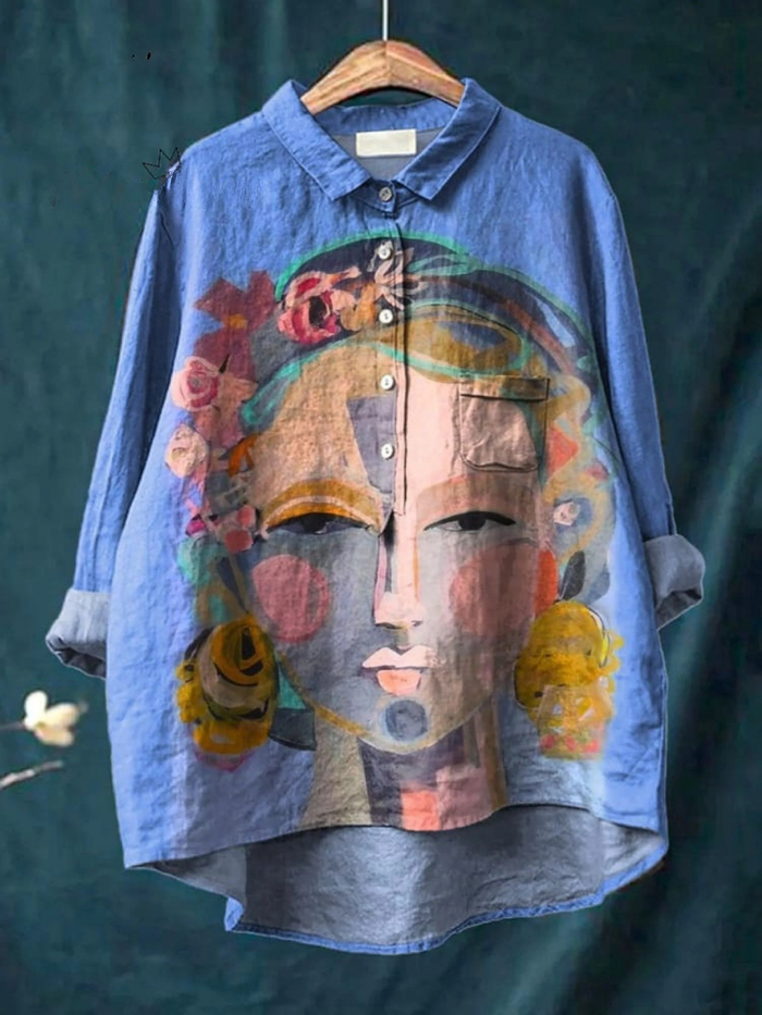 Eugen | Casual Women's T-Shirt with Freda Portrait Art Printed in Oil Paint