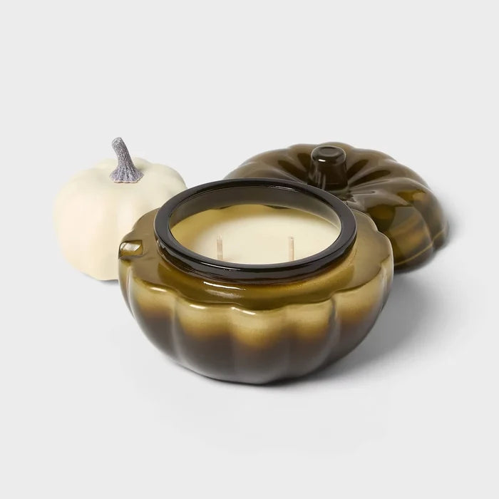 Fall Pumpkin Candle 2 Wick Small Glass Heirloom Pumpkin