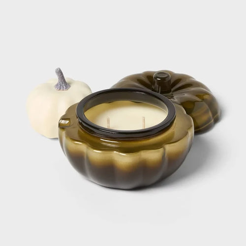 Fall Pumpkin Candle 2 Wick Small Glass Heirloom Pumpkin