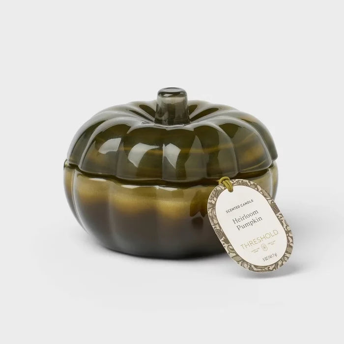 Fall Pumpkin Candle 2 Wick Small Glass Heirloom Pumpkin