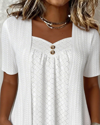 Faux Layered Square Collar Cutout Patchwork Shirt