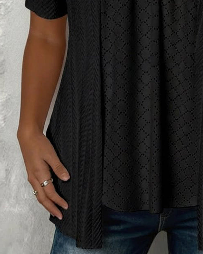 Faux Layered Square Collar Cutout Patchwork Shirt