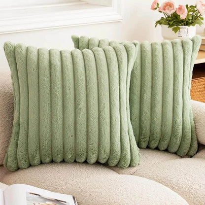 Faux rabbit fur square cushion cover in soft beige color