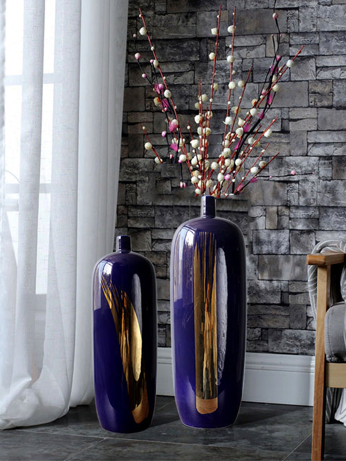 Tall floor-standing ceramic vase with glossy finish for living room decor