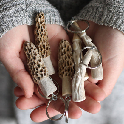 Hand carved Antler Keychain | Morel Mushroom or Gnome