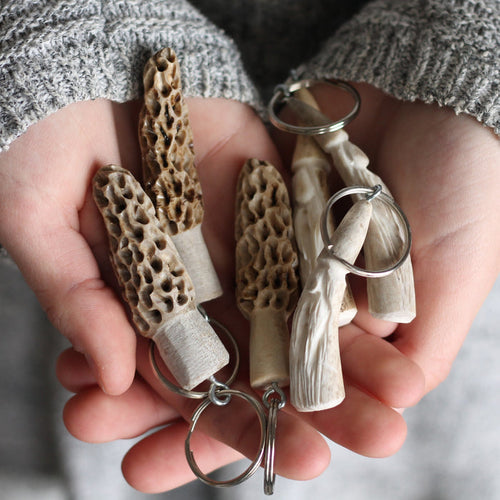 Hand carved Antler Keychain | Morel Mushroom or Gnome