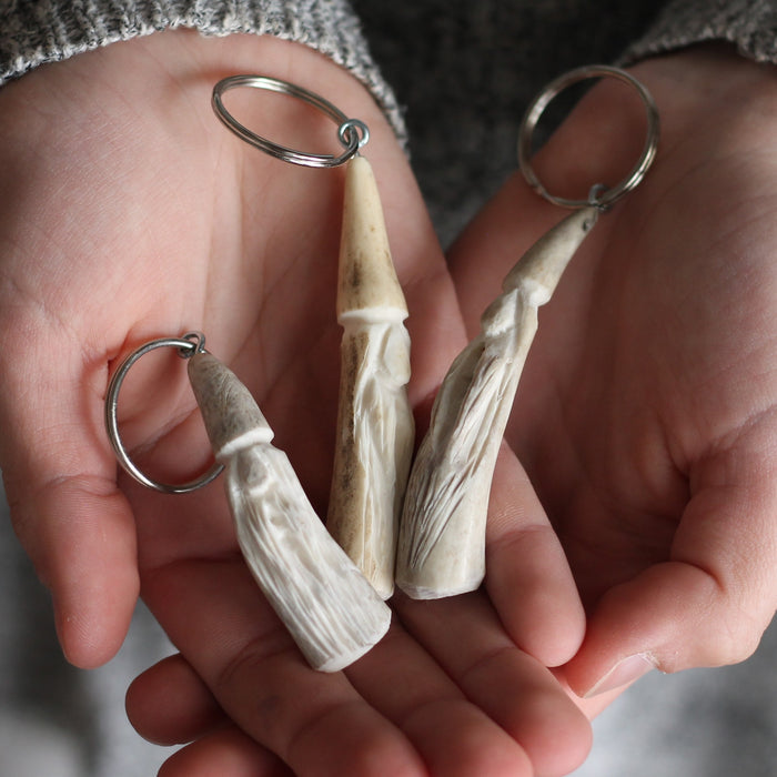 Hand carved Antler Keychain | Morel Mushroom or Gnome