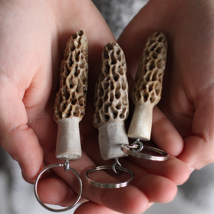 Hand carved Antler Keychain | Morel Mushroom or Gnome