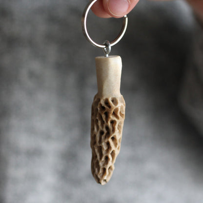 Hand carved Antler Keychain | Morel Mushroom or Gnome