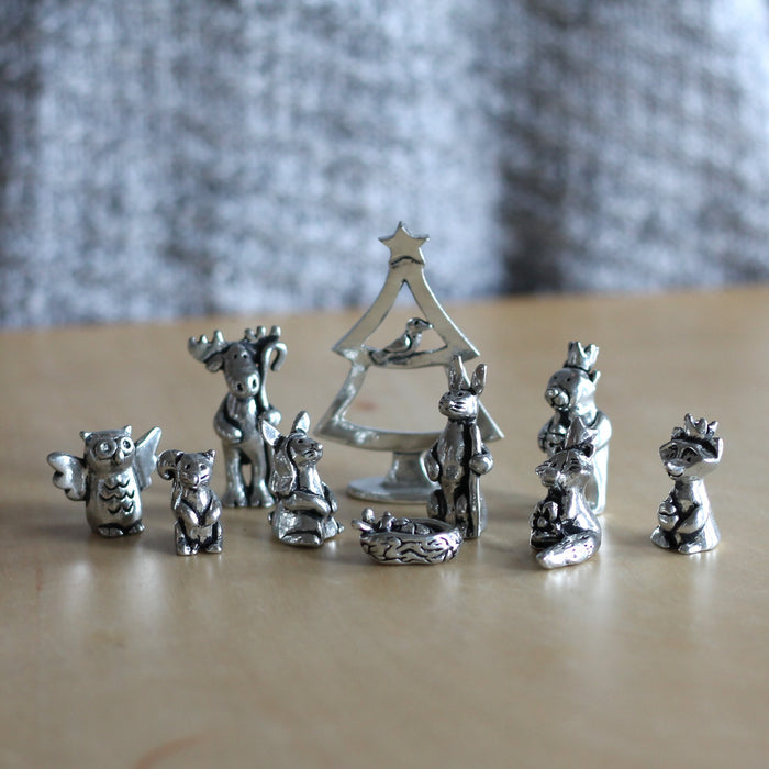 Handmade Mini Pewter Woodland Animal Nativity Set image 0