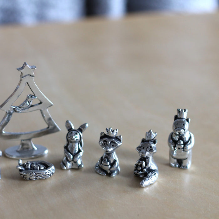 Handmade Mini Pewter Woodland Animal Nativity Set image 3