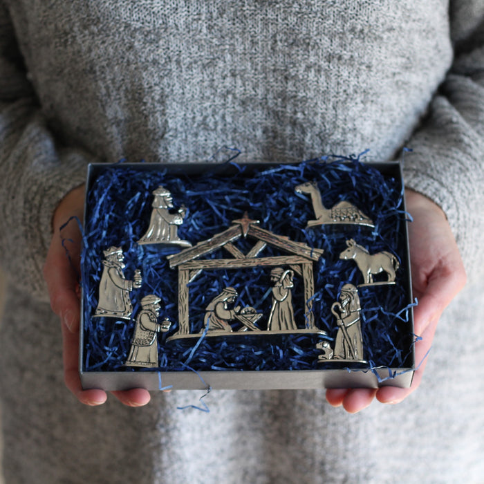 Handmade Pewter 7-Piece Nativity Scene | Gift Box Included image 1