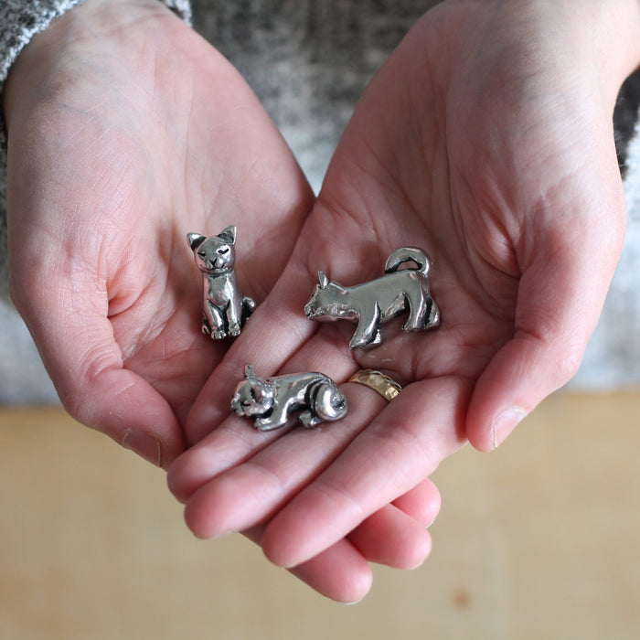 Handmade Pewter Mini Figurines | 3 pc. Cat Set image 0