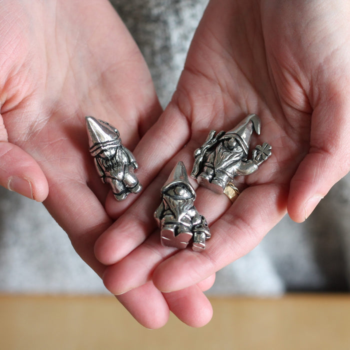Handmade Pewter Mini Figurines | 3 pc. Gnome Set image 0