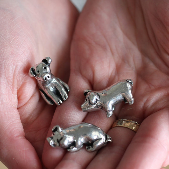 Handmade Pewter Mini Figurines | 3 pc. Pig Set image 0