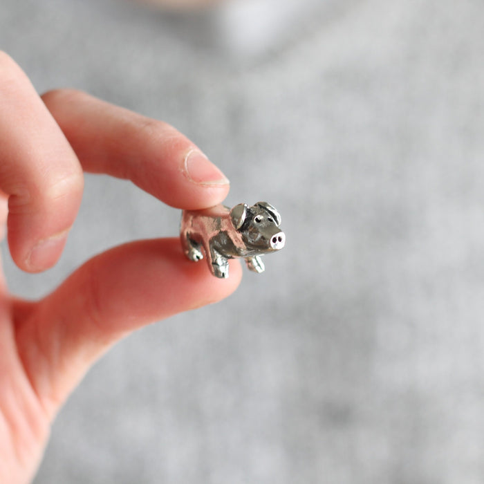 Handmade Pewter Mini Figurines | 3 pc. Pig Set image 1