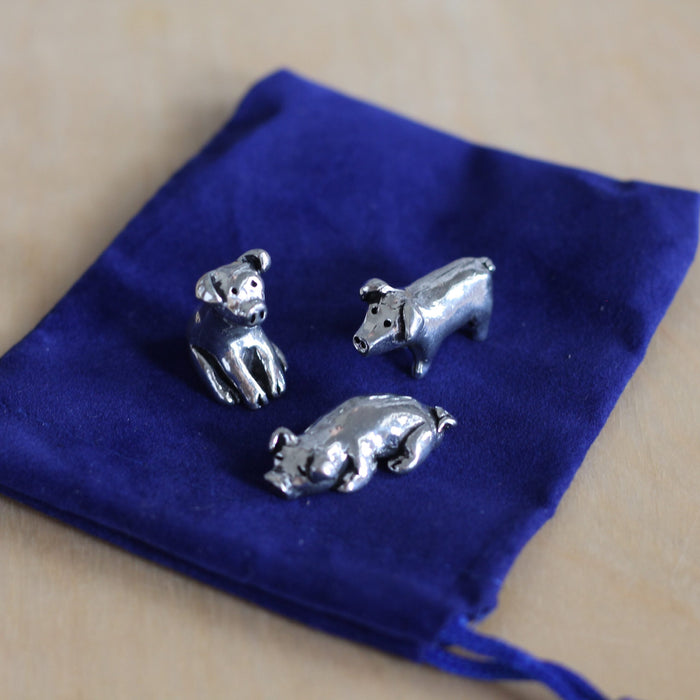 Handmade Pewter Mini Figurines | 3 pc. Pig Set image 2