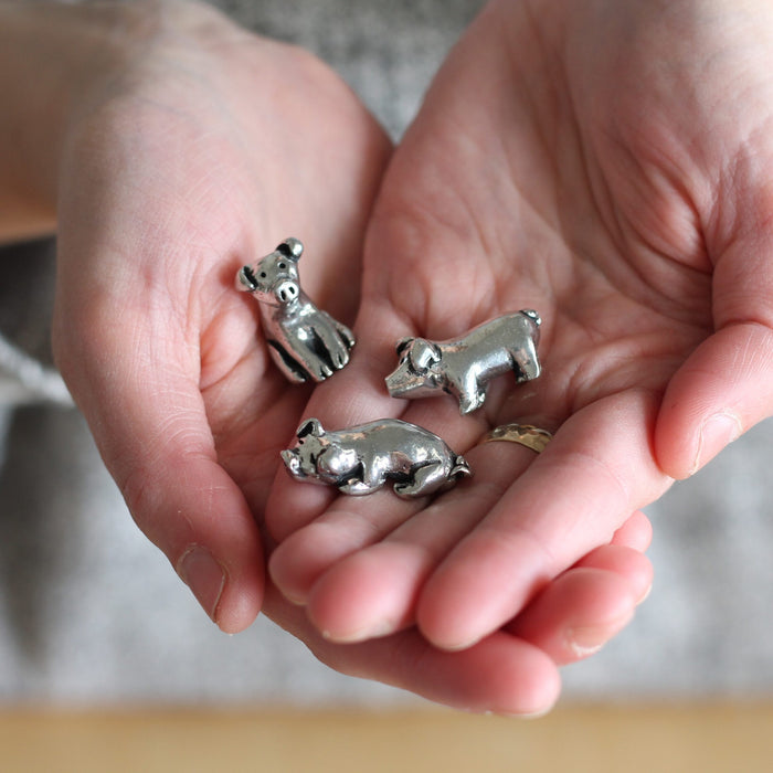 Handmade Pewter Mini Figurines | 3 pc. Pig Set image 3