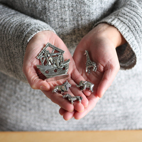 Handmade Pewter Mini Figurines | 5 pc. Noah's Ark Set image 0